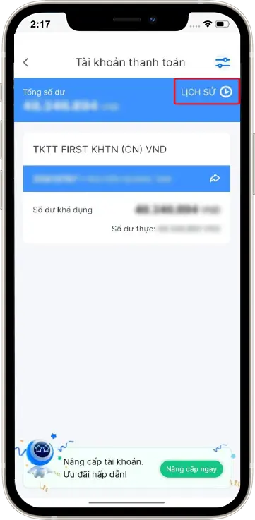 Bước 2: Ấn chọn lịch sử